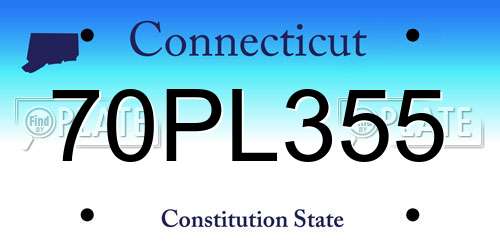 70PL355 Connecticut License Plate