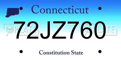72JZ760 Connecticut License Plate