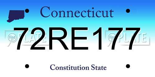 72RE177 Connecticut License Plate