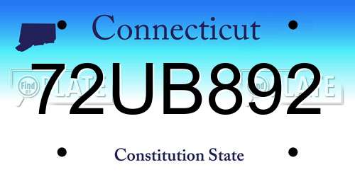 72UB892 Connecticut License Plate