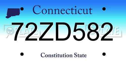 72ZD582 Connecticut License Plate