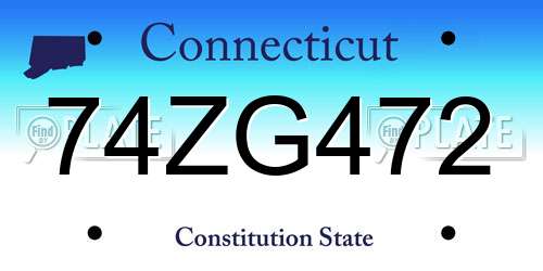 74ZG472 Connecticut License Plate