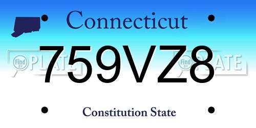 759VZ8 Connecticut License Plate