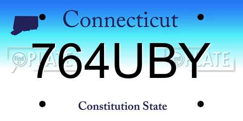 764UBY Connecticut License Plate