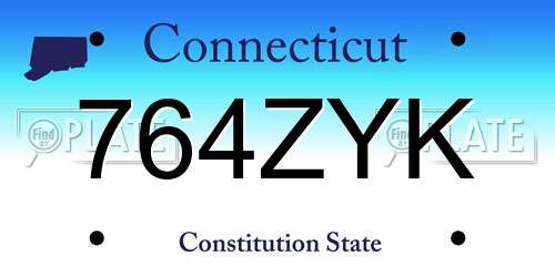 764ZYK Connecticut License Plate