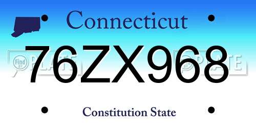76ZX968 Connecticut License Plate