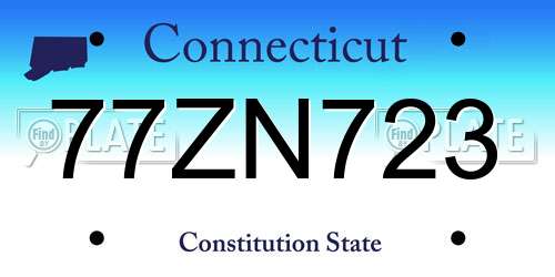 77ZN723 Connecticut License Plate