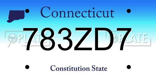 783ZD7 Connecticut License Plate