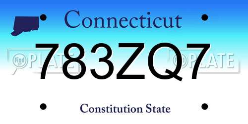 783ZQ7 Connecticut License Plate