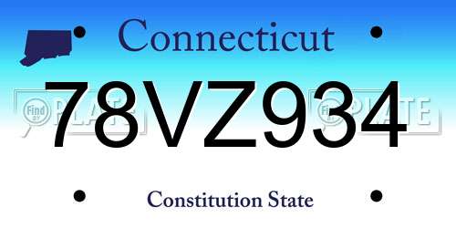 78VZ934 Connecticut License Plate