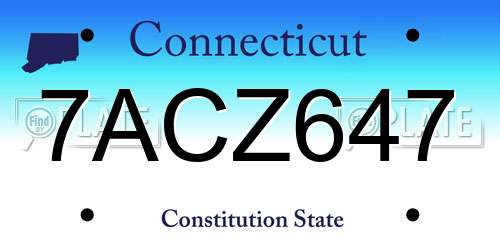 7ACZ647 Connecticut License Plate