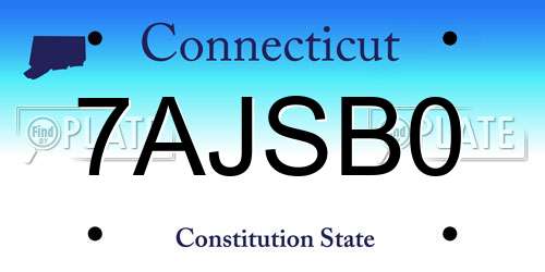 7AJSB0 Connecticut License Plate