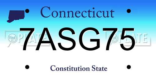 7ASG75 Connecticut License Plate