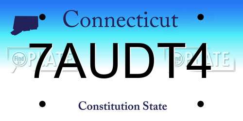 7AUDT4 Connecticut License Plate