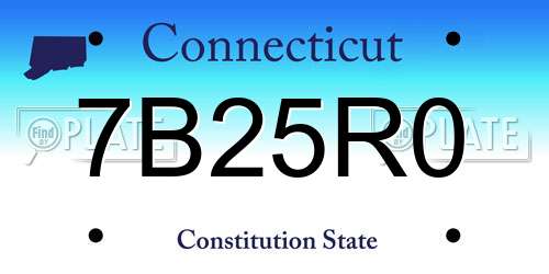 7B25R0 Connecticut License Plate