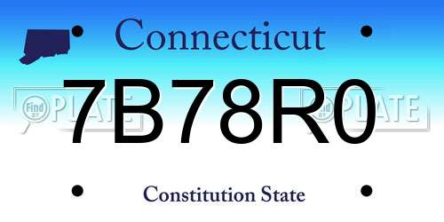7B78R0 Connecticut License Plate