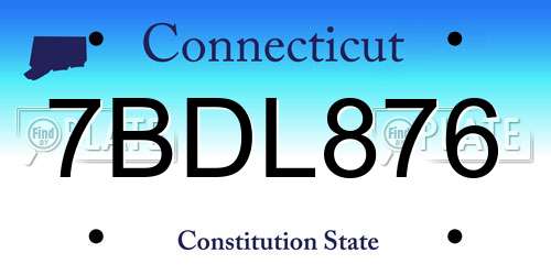 7BDL876 Connecticut License Plate