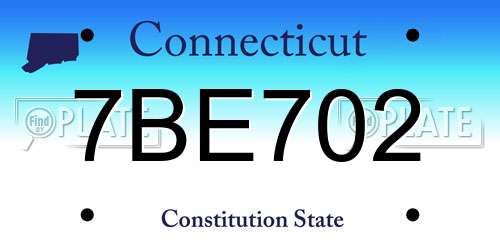 7BE702 Connecticut License Plate