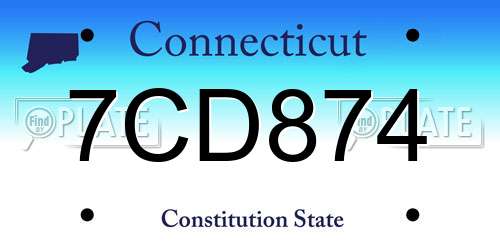 7CD874 Connecticut License Plate
