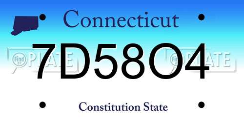7D58O4 Connecticut License Plate