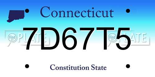7D67T5 Connecticut License Plate