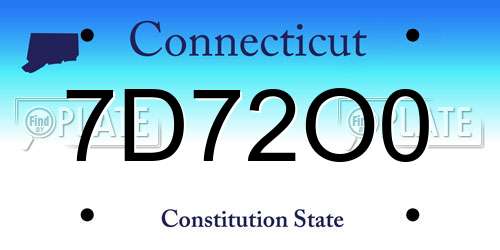7D72O0 Connecticut License Plate
