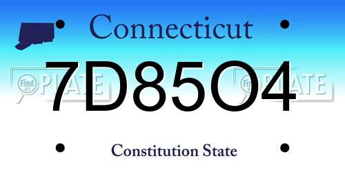 7D85O4 Connecticut License Plate