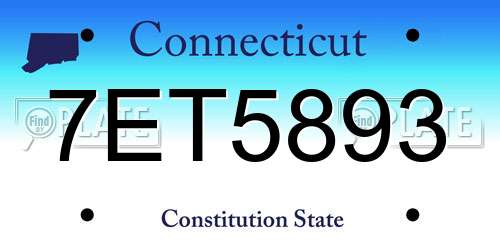 7ET5893 Connecticut License Plate
