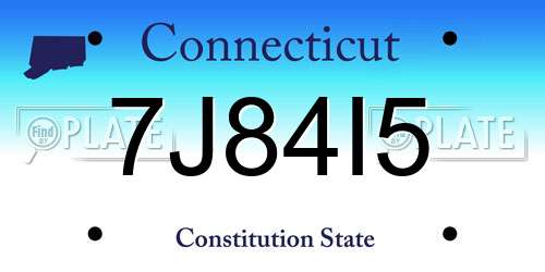 7J84I5 Connecticut License Plate