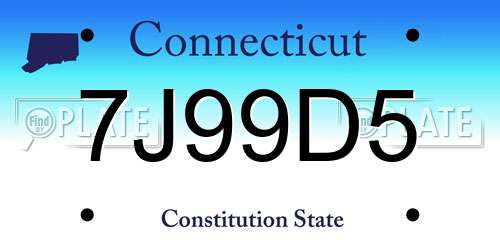 7J99D5 Connecticut License Plate