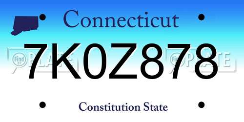 7K0Z878 Connecticut License Plate