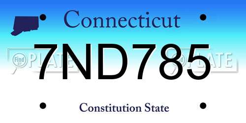 7ND785 Connecticut License Plate