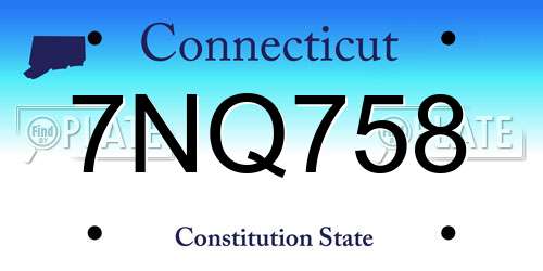 7NQ758 Connecticut License Plate