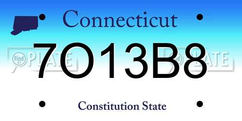 7O13B8 Connecticut License Plate