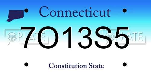 7O13S5 Connecticut License Plate