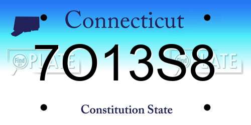 7O13S8 Connecticut License Plate
