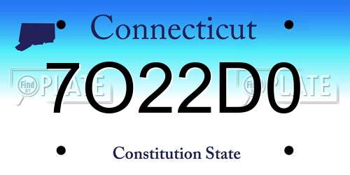 7O22D0 Connecticut License Plate