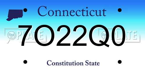 7O22Q0 Connecticut License Plate