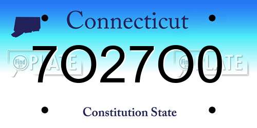 7O27O0 Connecticut License Plate