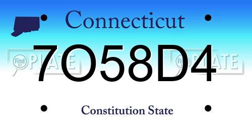 7O58D4 Connecticut License Plate