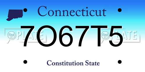 7O67T5 Connecticut License Plate