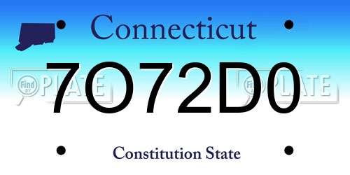 7O72D0 Connecticut License Plate