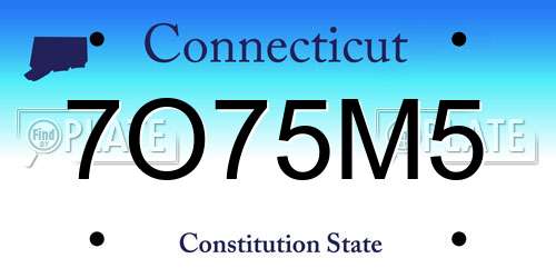 7O75M5 Connecticut License Plate