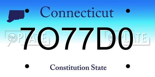 7O77D0 Connecticut License Plate