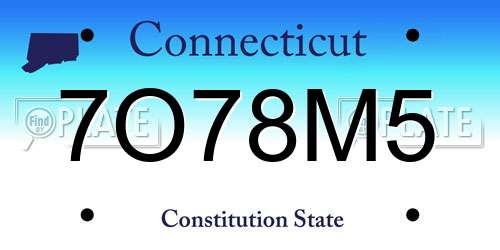 7O78M5 Connecticut License Plate