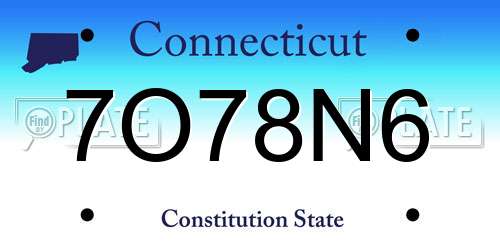 7O78N6 Connecticut License Plate