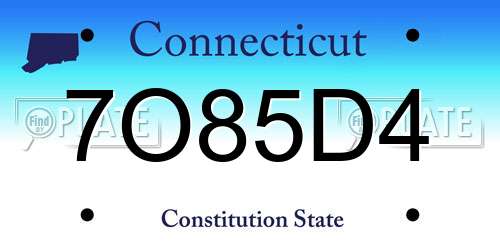7O85D4 Connecticut License Plate