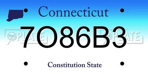 7O86B3 Connecticut License Plate