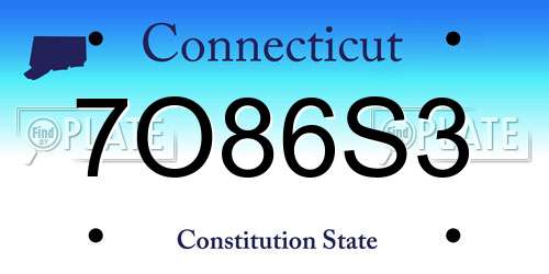 7O86S3 Connecticut License Plate