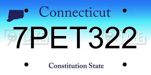 7PET322 Connecticut License Plate